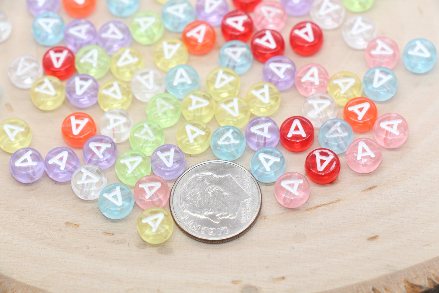 7mm Translucent Alphabet Letter Beads, Flat Round Letter Beads A-Z