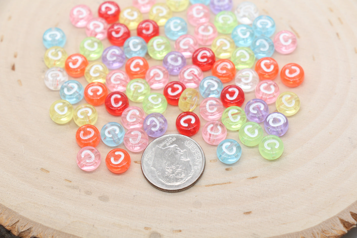 7mm Translucent Alphabet Letter Beads, Flat Round Letter Beads A-Z