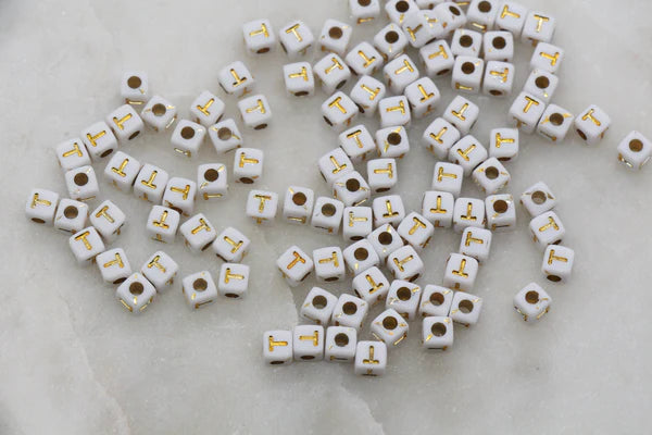 4.8mm Gold Square Letter Beads for Personalized Name Bracelets, Single Letter Beads A-Z
