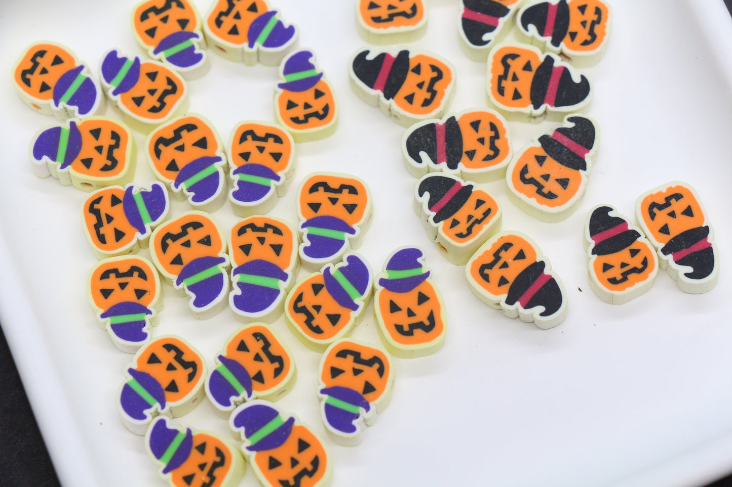 Pumpkin Beads with Witch Hat – Halloween Polymer Clay Jack-O’-Lantern Beads