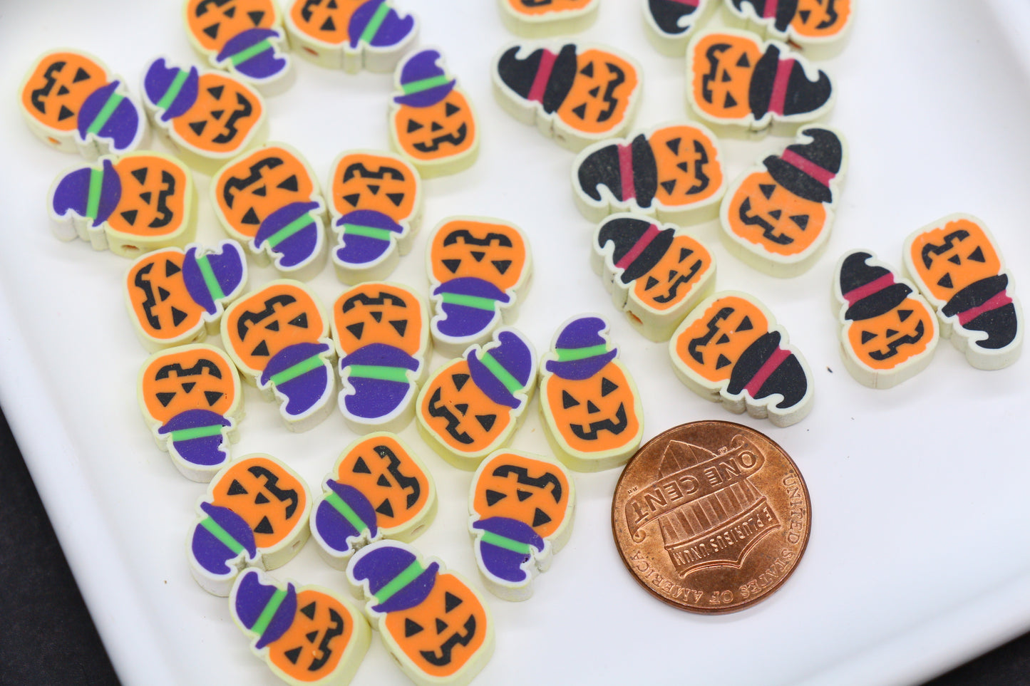Pumpkin Beads with Witch Hat – Halloween Polymer Clay Jack-O’-Lantern Beads