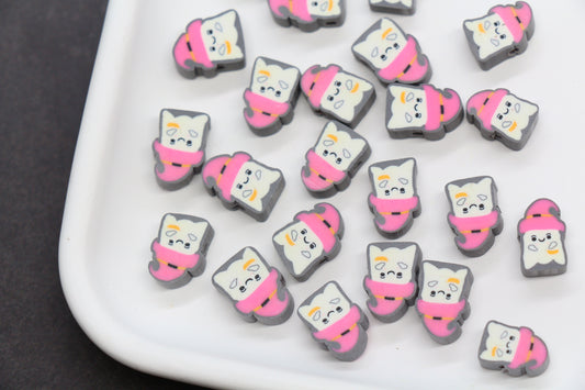 Ghost beads wearing pink witch hats – Halloween polymer clay beads for DIY crafts