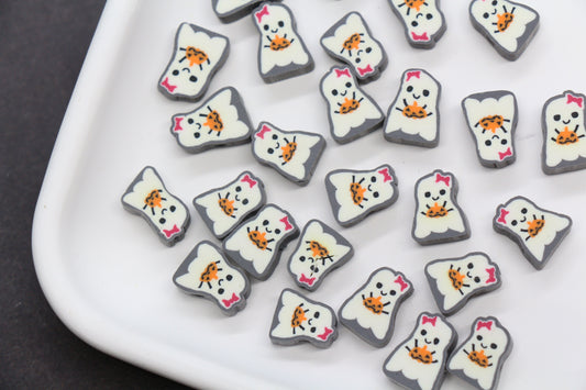 Halloween ghost polymer clay beads with pumpkins – spooky cute beads for jewelry