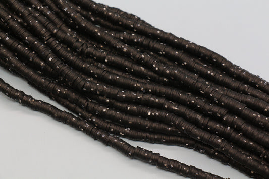 6mm Black with White Speckled Heishi Beads #686