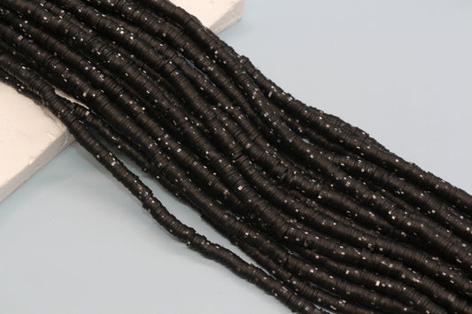 6mm Black with White Speckled Heishi Beads #686