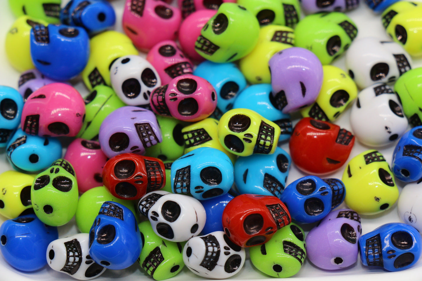 Multicolored Skull Beads, Plastic Skull Beads #1633