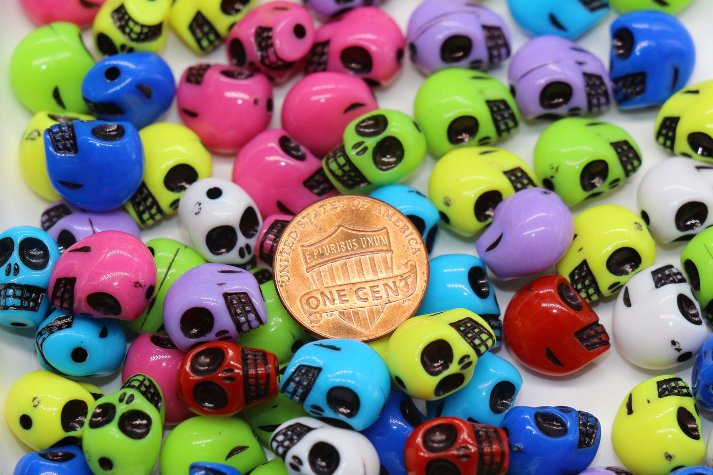 Multicolored Skull Beads, Plastic Skull Beads #1633
