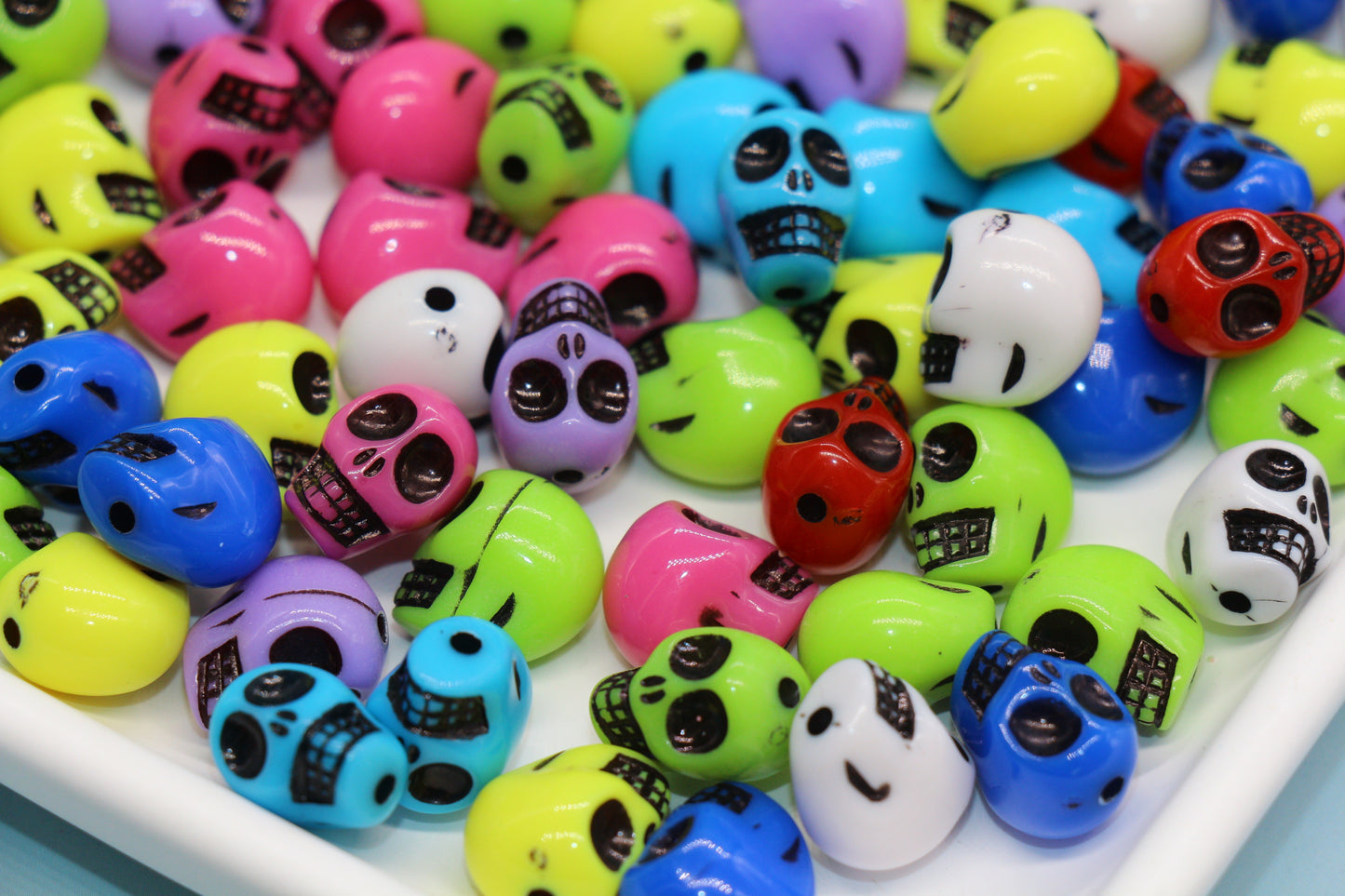 Multicolored Skull Beads, Plastic Skull Beads #1633