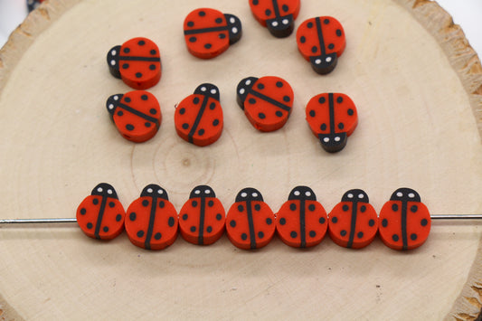 Red and black ladybug polymer clay beads – insect beads for jewelry making