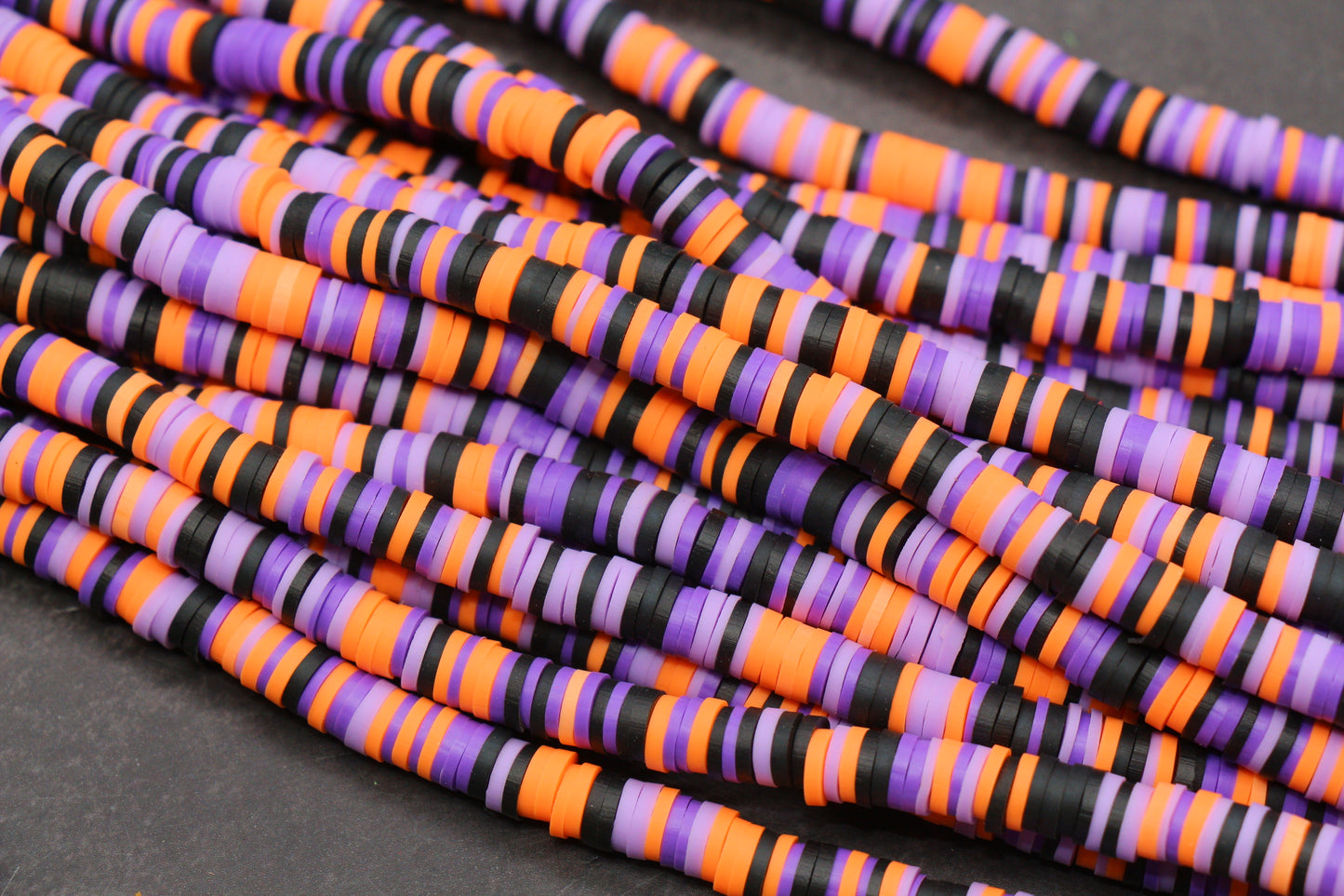 6mm Halloween Heishi Beads- Orange, Black & Purple Mix