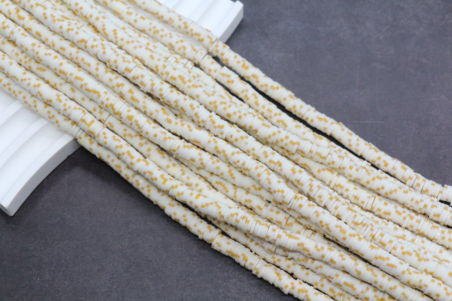 White & Gold Speckle Heishi Beads – Polymer Clay Disc Beads for Jewelry
