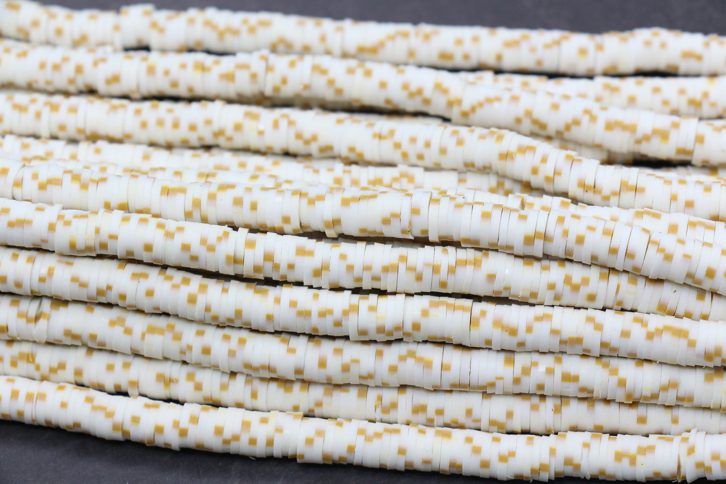 White & Gold Speckle Heishi Beads – Polymer Clay Disc Beads for Jewelry