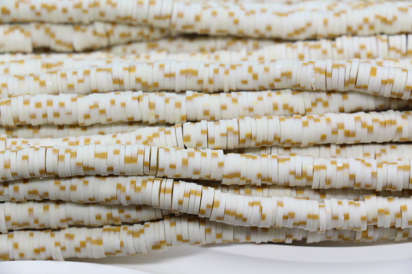 White & Gold Speckle Heishi Beads – Polymer Clay Disc Beads for Jewelry