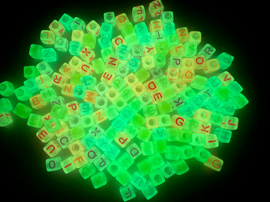 6mm Glow in the Dark Cube Letter Beads #1102