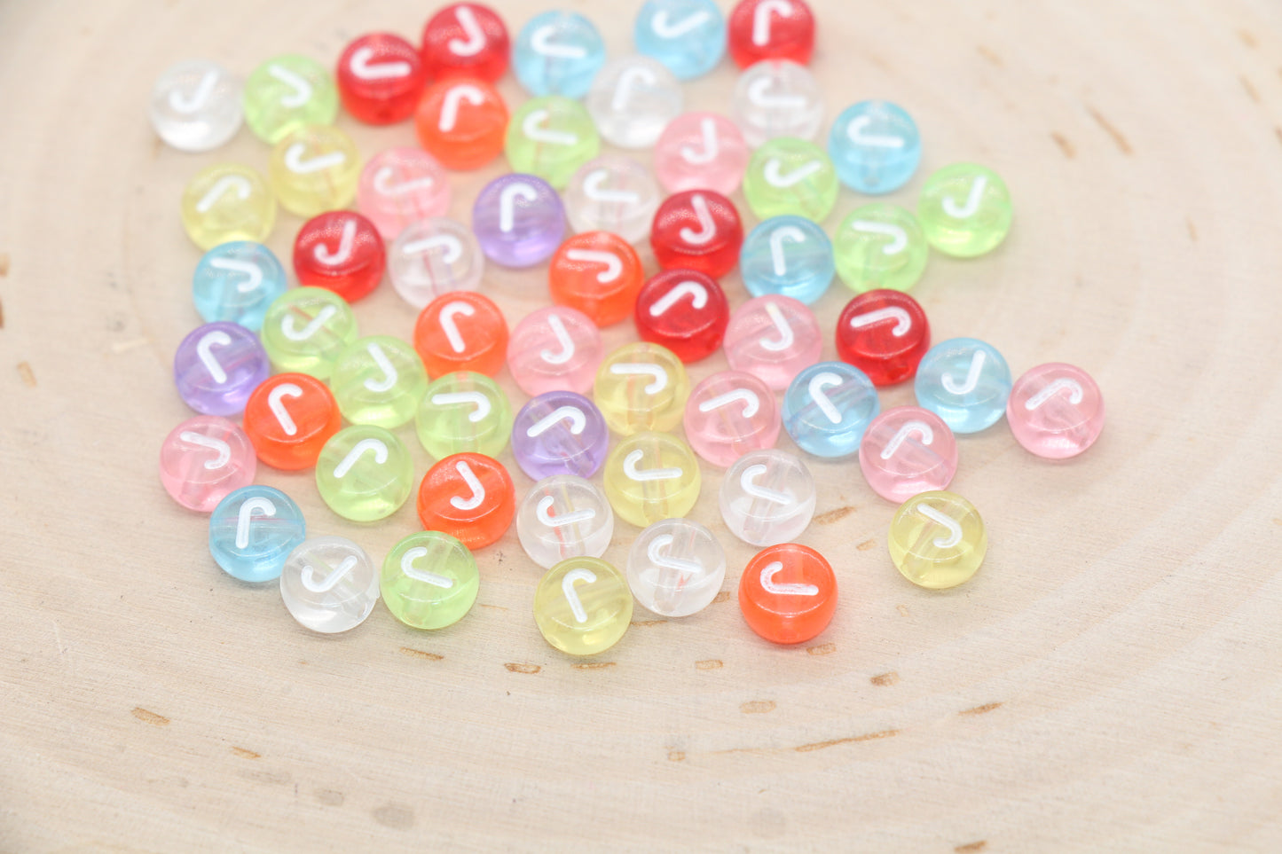 7mm Translucent Alphabet Letter Beads, Flat Round Letter Beads A-Z