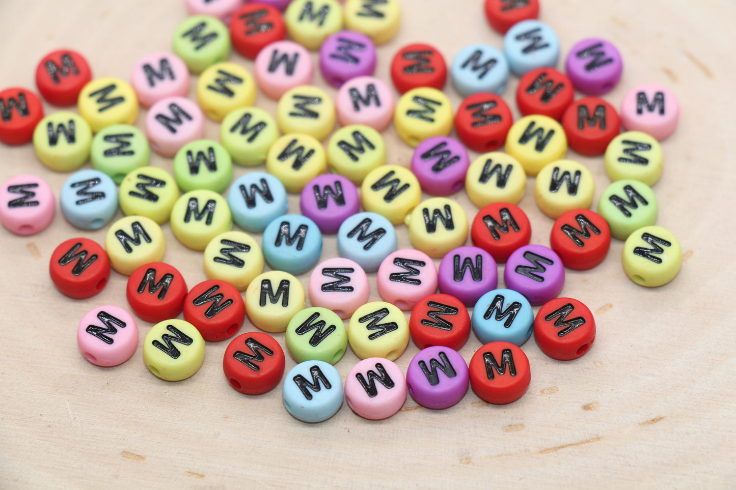 Mix Color Alphabet Letter Beads, Flat Round Letter A-Z Beads