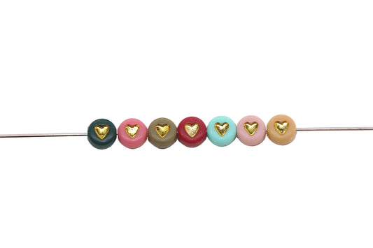 7mm Gold Heart Beads Mixed Color