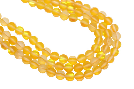 8mm Matte Yellow Moonstone Glass Beads #168