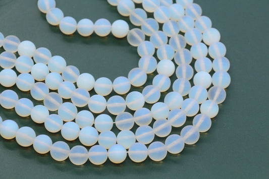 Matte Opalite Glass Beads, Frosted White Round Beads #260
