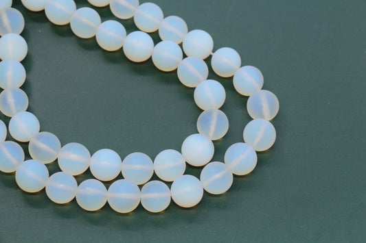 Matte Opalite Glass Beads, Frosted White Round Beads #260