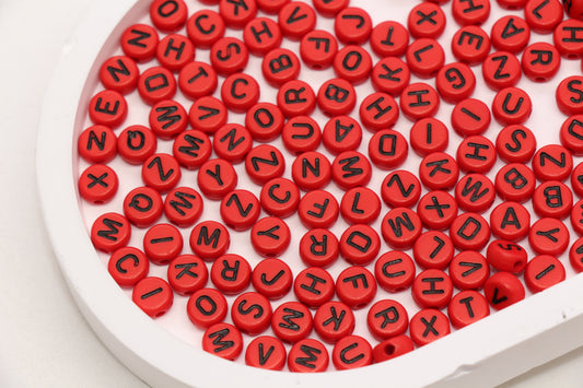 7mm Red Acrylic Letter Beads #45