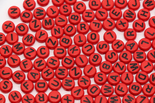 7mm Red Acrylic Letter Beads #45