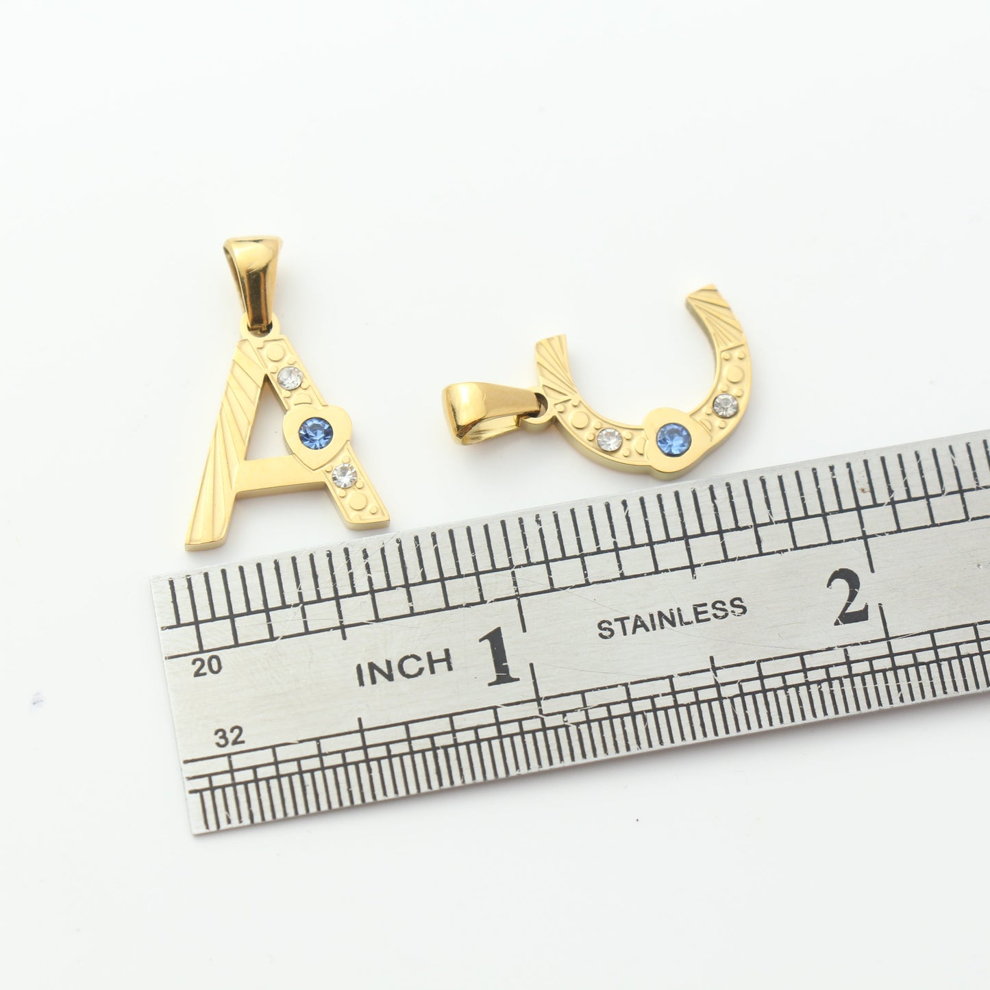 Gold Stainless Steel Rhinestone Initial Pendants