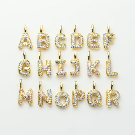 18K Gold Plated Puffy Initial Charm, Copper Letter Pendant