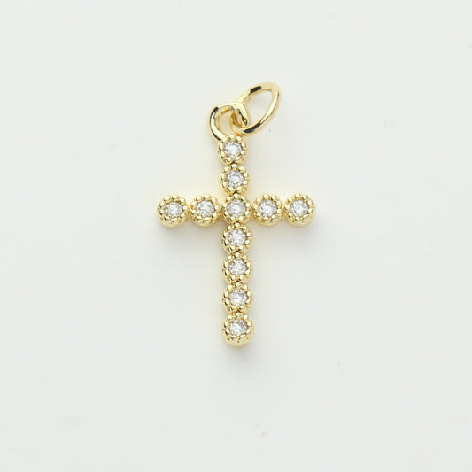 Gold Beaded CZ Cross Charm