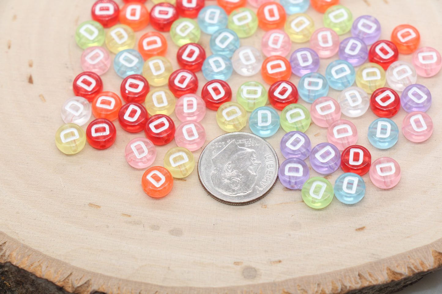 7mm Translucent Alphabet Letter Beads, Flat Round Letter Beads A-Z