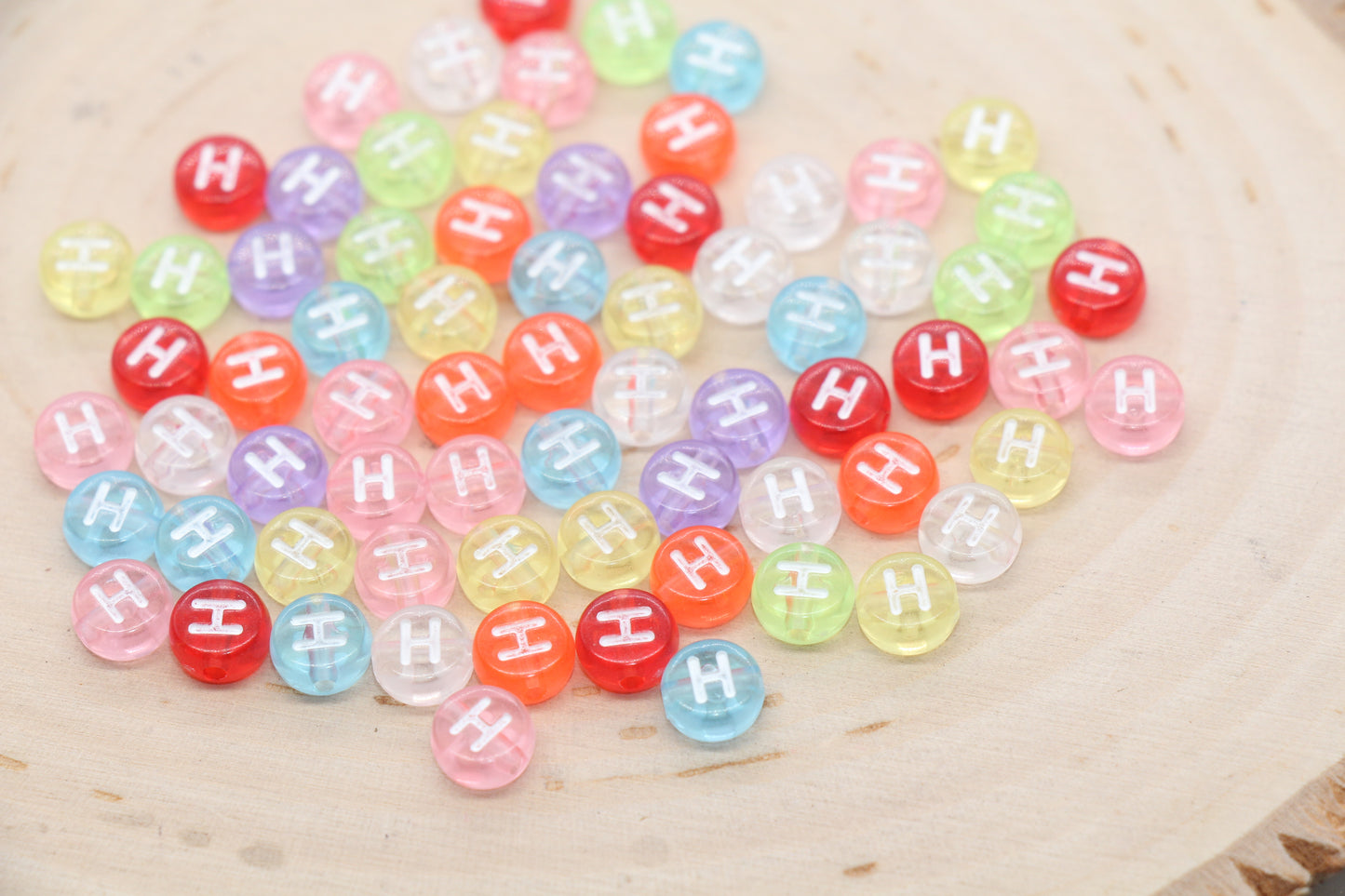 7mm Translucent Alphabet Letter Beads, Flat Round Letter Beads A-Z