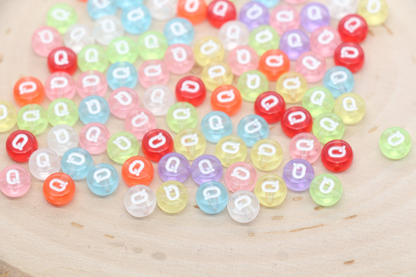 7mm Translucent Alphabet Letter Beads, Flat Round Letter Beads A-Z
