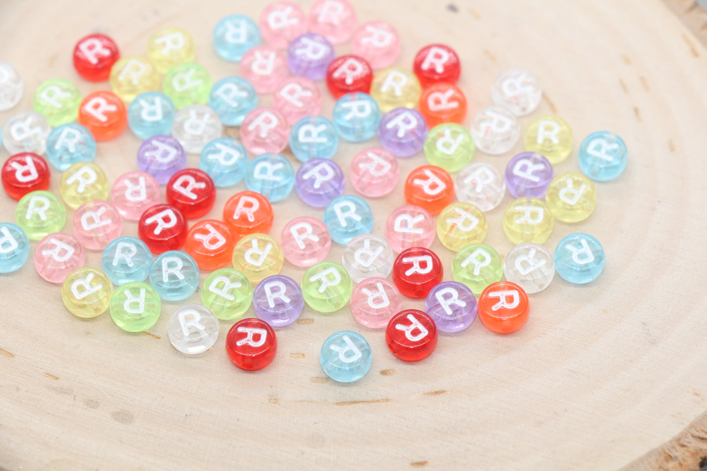 7mm Translucent Alphabet Letter Beads, Flat Round Letter Beads A-Z