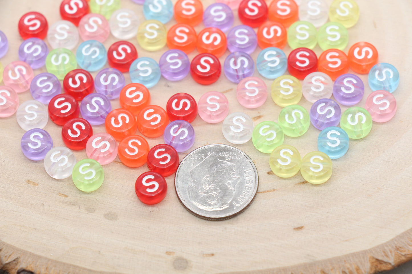 7mm Translucent Alphabet Letter Beads, Flat Round Letter Beads A-Z