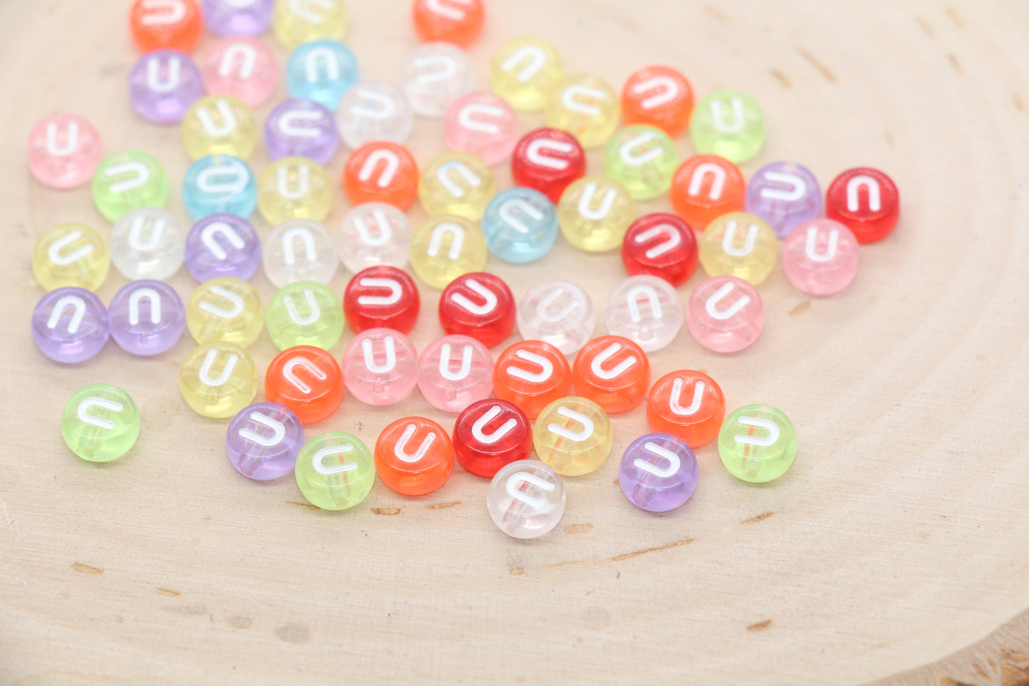 7mm Translucent Alphabet Letter Beads, Flat Round Letter Beads A-Z