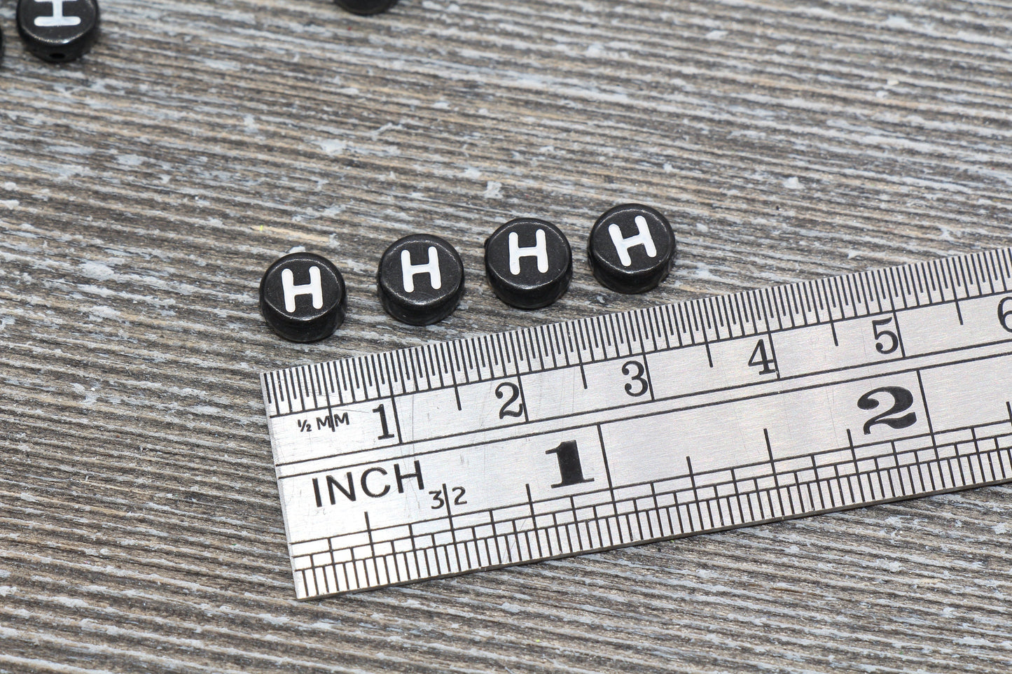 Letter H Alphabet Beads, Black Alphabet Letter Beads, Acrylic Black and White Letters Beads, Round Acrylic Beads, Name Beads, Size 7mm