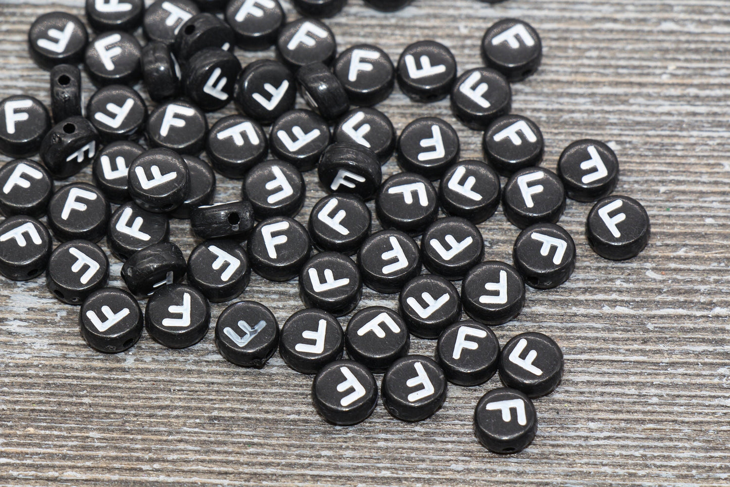 Letter F Alphabet Beads, Black Alphabet Letter Beads, Acrylic Black and White Letters Beads, Round Acrylic Beads, Name Beads, Size 7mm