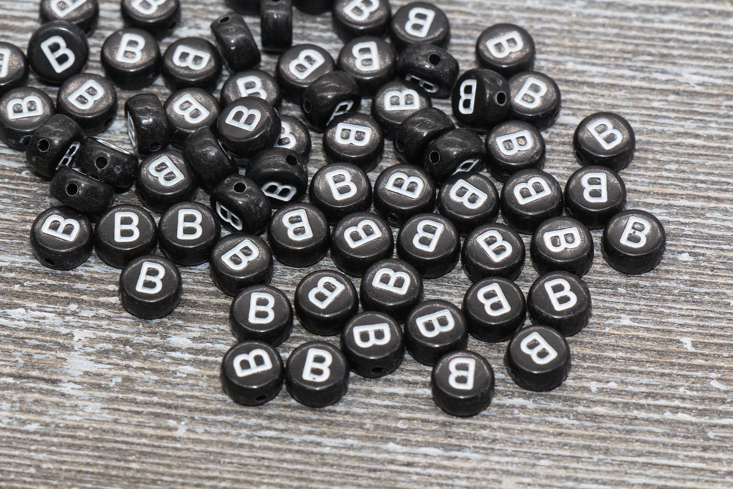 Letter B Alphabet Beads, Black Alphabet Letter Beads, Acrylic Black and White Letters Beads, Round Acrylic Beads, Name Beads, Size 7mm