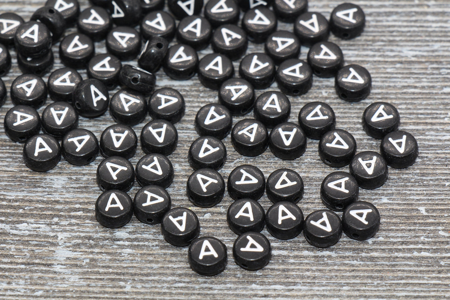 Letter A Alphabet Beads, Black Alphabet Letter Beads, Acrylic Black and White Letters Beads, Round Acrylic Beads, Name Beads, Size 7mm