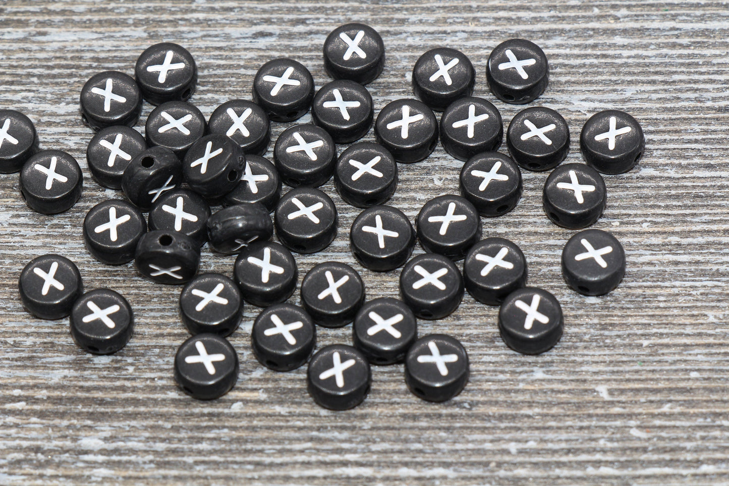 Letter X Alphabet Beads, Black Alphabet Letter Beads, Acrylic Black and White Letters Beads, Round Acrylic Beads, Name Beads, Size 7mm