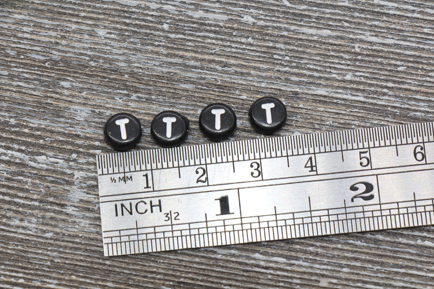 Letter T Alphabet Beads, Black Alphabet Letter Beads, Acrylic Black and White Letters Beads, Round Acrylic Beads, Name Beads, Size 7mm