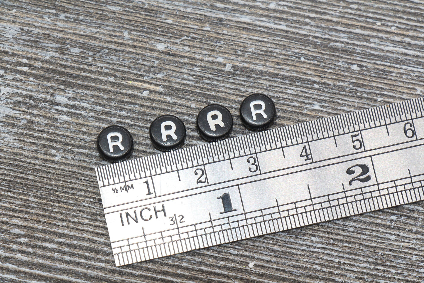 Letter R Alphabet Beads, Black Alphabet Letter Beads, Acrylic Black and White Letters Beads, Round Acrylic Beads, Name Beads, Size 7mm