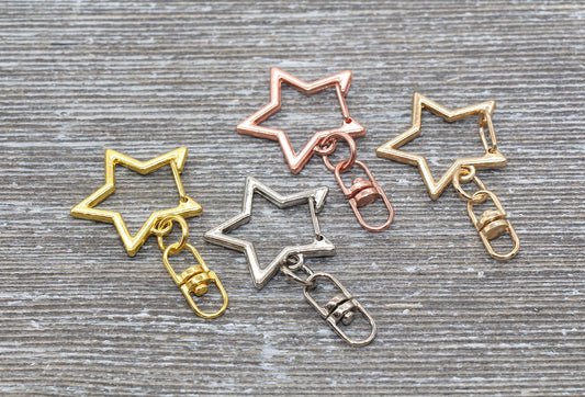 5 Star Clasp Key Chain, Star Key Rings, Star Lobster Swivel Clasp, Gold, Silver, Rose Gold, Light Gold Key Chain