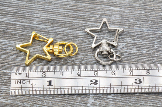 5 Star Clasp Key Chain, Star Swivel Clasp Key Rings, Star Lobster Swivel Clasp, Available in Gold, Silver, Rose Gold, Light Gold