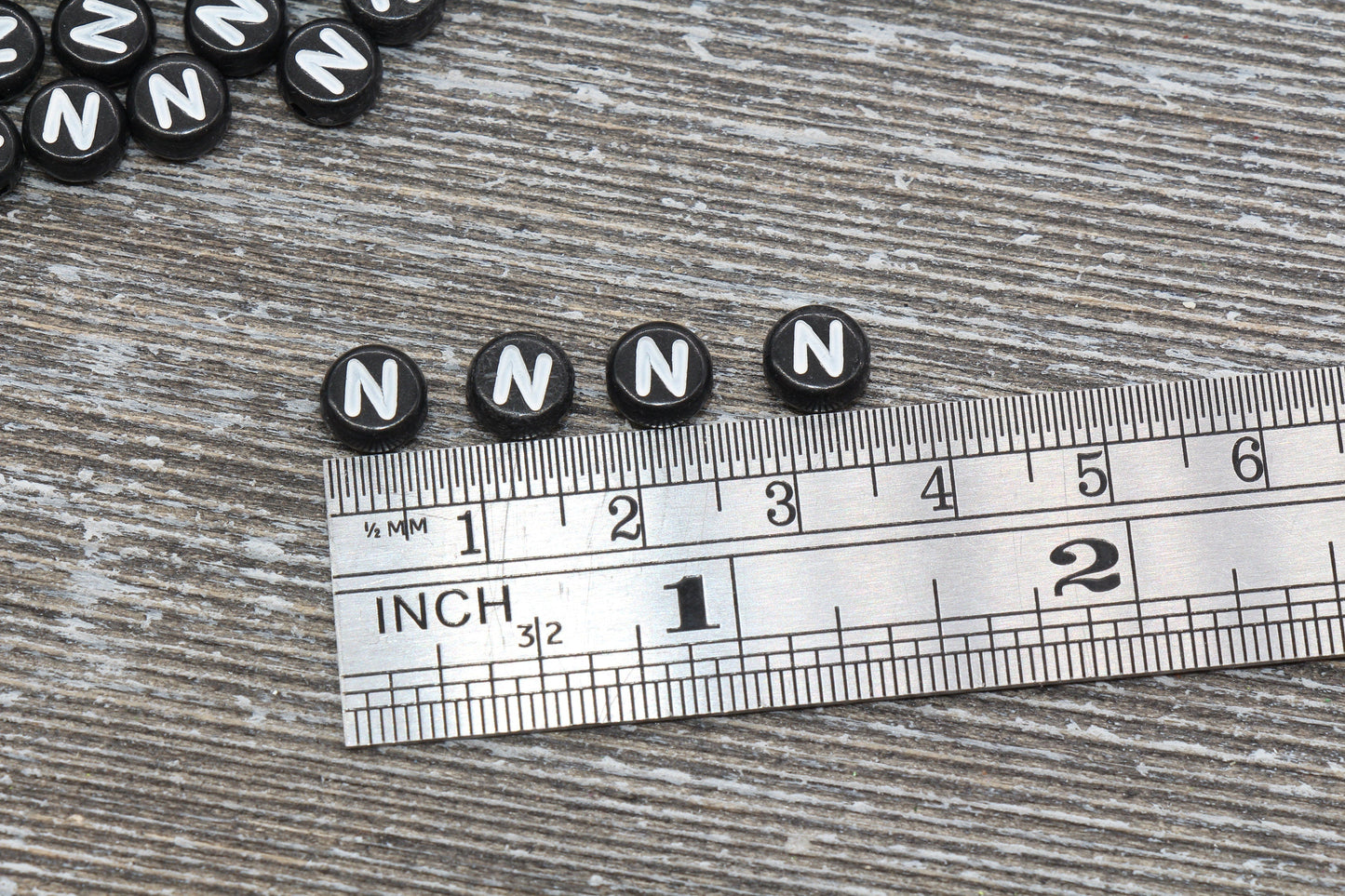 Letter N Alphabet Beads, Black Alphabet Letter Beads, Acrylic Black and White Letters Beads, Round Acrylic Beads, Name Beads, Size 7mm