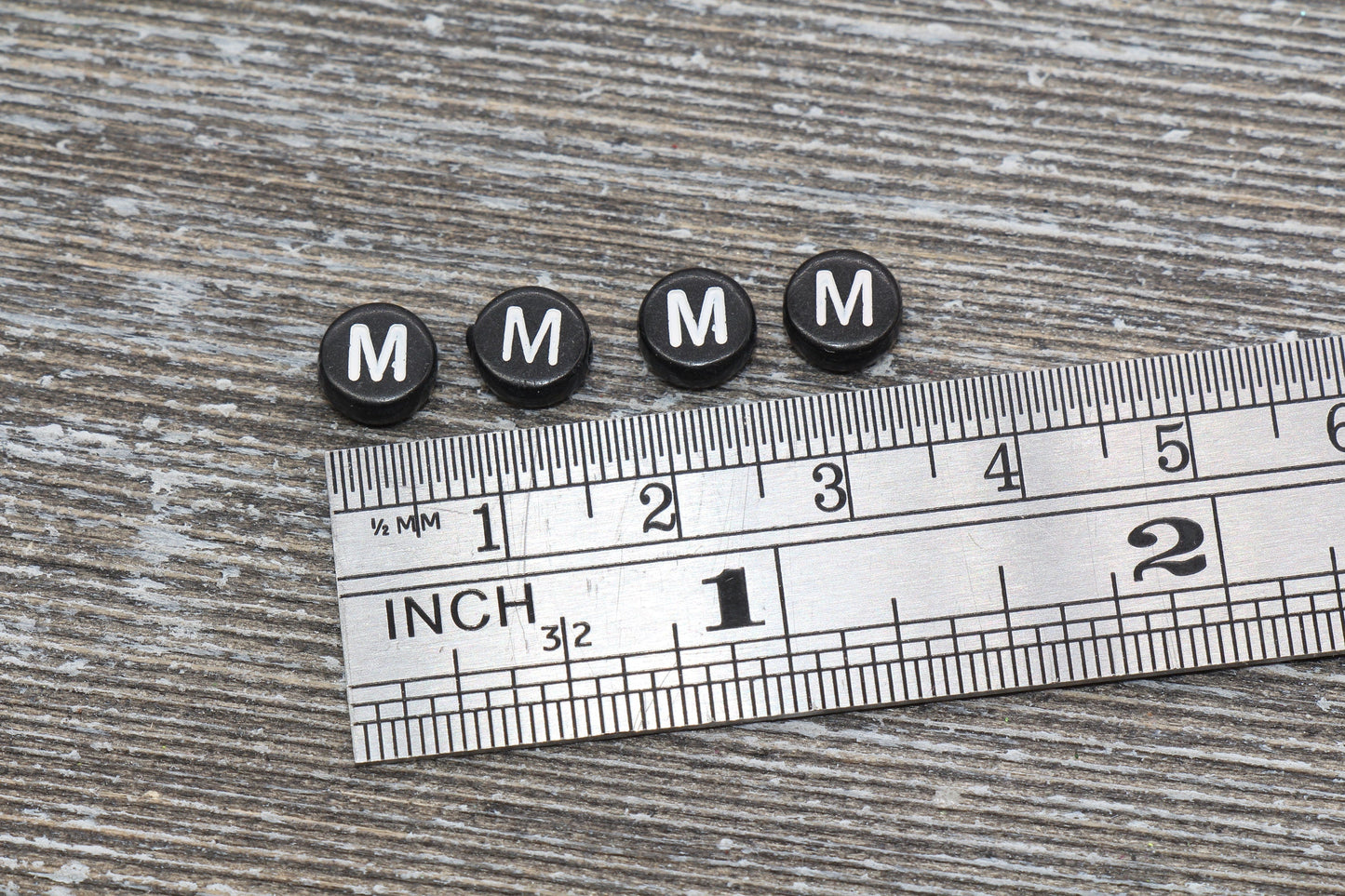 Letter M Alphabet Beads, Black Alphabet Letter Beads, Acrylic Black and White Letters Beads, Round Acrylic Beads, Name Beads, Size 7mm