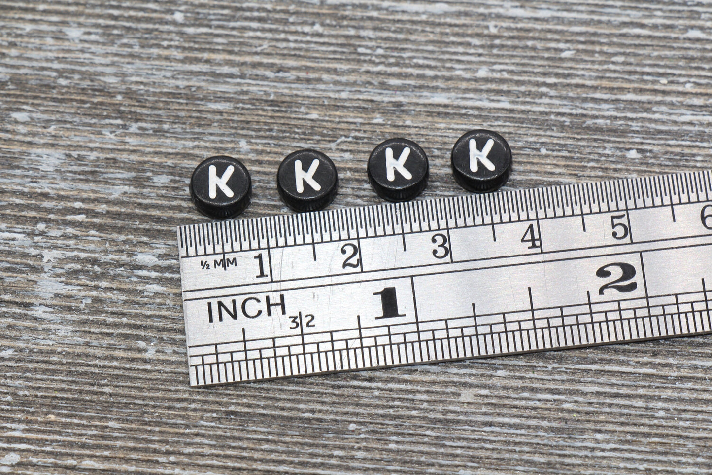 Letter K Alphabet Beads, Black Alphabet Letter Beads, Acrylic Black and White Letters Beads, Round Acrylic Beads, Name Beads, Size 7mm