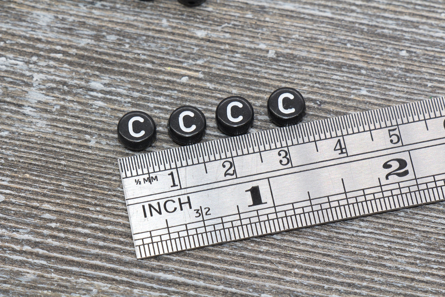 Letter C Alphabet Beads, Black Alphabet Letter Beads, Acrylic Black and White Letters Beads, Round Acrylic Beads, Name Beads, Size 7mm