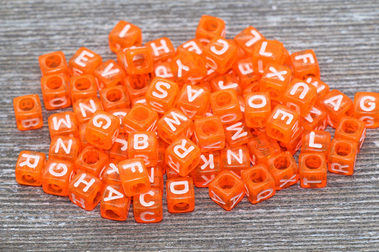 Translucent Orange Alphabet Letter Beads, Mix Acrylic Letter Beads, Plastic Letter Beads, Acrylic Square Name Beads, Size 6mm