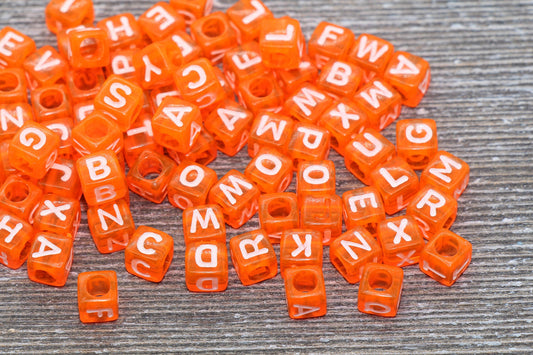 Translucent Orange Alphabet Letter Beads, Mix Acrylic Letter Beads, Plastic Letter Beads, Acrylic Square Name Beads, Size 6mm